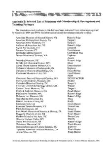 Appendix E: Selected List of Museums with Membership & Development and Ticketing Packages The institutions and products in this list have been extracted from references supplied by vendors in 1989 and 1990; the informati