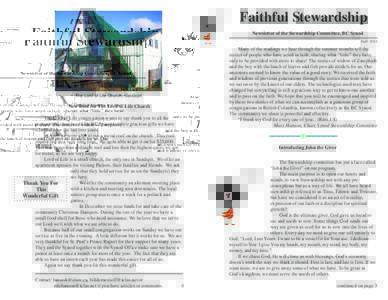 Stewardship is Good News Faithful Stewardship Newsletter of the Stewardship Committee, BC Synod