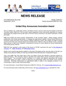 Microsoft Word - United Way News Release[removed]Innovation Awar