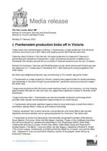 Media release The Hon Louise Asher MP Minister for Innovation, Services and Small Business Minister for Tourism and Major Events Monday 27 February 2012