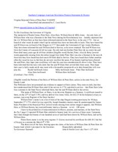 Southern Campaign American Revolution Pension Statements & Rosters Virginia Rejected Claim of Peter Haw VAS1092 Transcribed and annotated by C. Leon Harris [From rejected claims in the Library of Virginia] To His Excelle