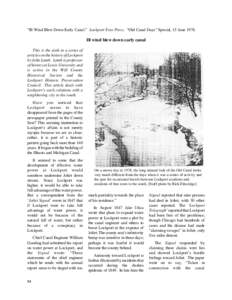 “Ill Wind Blew Down Early Canal.” Lockport Free Press. “Old Canal Days” Special, 15 June[removed]Ill wind blew down early canal This is the sixth in a series of articles on the history of Lockport by John Lamb. La