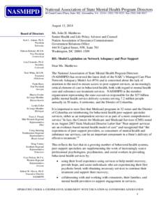 NASMHPD  National Association of State Mental Health Program Directors 66 Canal Center Plaza, Suite 302, Alexandria, VA[removed]9333 Fax[removed]August 13, 2014