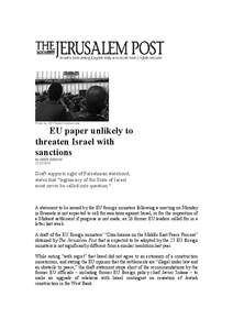 Photo by: AP Photo/Christian Lutz  EU paper unlikely to threaten Israel with sanctions By HERB KEINON