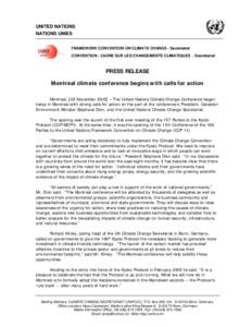 UNITED NATIONS NATIONS UNIES FRAMEWORK CONVENTION ON CLIMATE CHANGE - Secretariat CONVENTION - CADRE SUR LES CHANGEMENTS CLIMATIQUES - Secrétariat  PRESS RELEASE