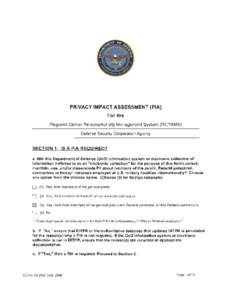 PRIVACY IMPACT ASSESSMENT (PIA)   For the Regional Center Persons/Activity Management System (RCPAMS) Defense Security Cooperation Agency