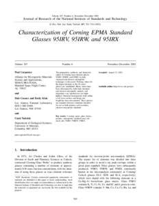 Characterization of  Corning EPMA standard glasses 95IRV, 95IRW, and  95IRX