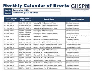 Monthly Calendar of Events Month: September[removed]Region:
