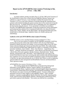 Report on the APN/PABITRA Joint Analysis Workshop in Fiji, 25 Nov – 3 Dec 2002