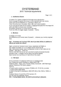OYSTERBAND    2015  Technical requirements      Page 1 of 2  1) Auditorium Sound   