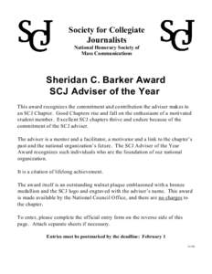 Society for Collegiate Journalists National Honorary Society of Mass Communications  Sheridan C. Barker Award
