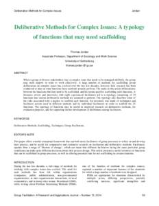 Deliberative Methods for Complex Issues  Jordan Deliberative Methods for Complex Issues: A typology of functions that may need scaffolding