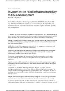 Investment in road infrastructure key to SA’s development - eProp - Commercial Prop... Page 1 of 2  Thursday, 11 October[removed]:56 Investment in road infrastructure key to SA’s development