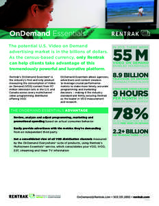 OnDemand Essentials ® The potential U.S. Video on Demand advertising market is in the billions of dollars. As the census-based currency, only Rentrak can help clients take advantage of this tremendously powerful and luc