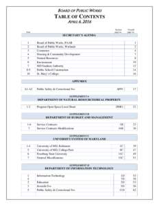 BOARD OF PUBLIC WORKS  TABLE OF CONTENTS APRIL 6, 2016  Section