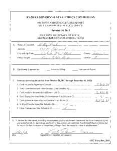 KANSAS GOVERNMENTAL ETHICS COMMISSION RECEIPTS AND EXPENDITURES REPORT OF A CANDIDATE FOR STATE OFFICE January 10,2013 FILE WITH SECRETARY OF STATE