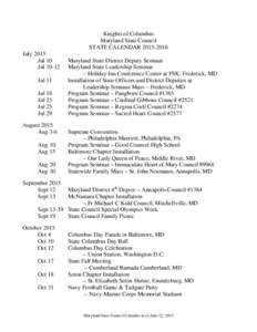 Knights of Columbus Maryland State Council STATE CALENDARJuly 2015 Jul 10 Jul 10-12