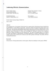 Authoring Effective Demonstrations Dan Fu, Randy Jensen, Sowmya Ramachandran Stottler Henke Associates, Inc.  Eduardo Salas, Michael A. Rosen,