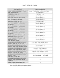 SONY BETA SP PARTS DESCRIPTION PINCH ROLLER ASSEMBLY WITH ARM AND BEARING  PARTS NUMBERS