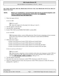 2004 Honda Element EX[removed]ENGINE PERFORMANCE VTEC/VTC - Element DTC P2647: ROCKER ARM OIL PRESSURE SWITCH (VTEC OIL PRESSURE SWITCH) CIRCUIT HIGH VOLTAGE NOTE: