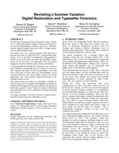 Revisiting a Summer Vacation: Digital Restoration and Typesetter Forensics David F. Brailsford Brian W. Kernighan