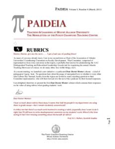 PAIDEIA Volume 5, Number 4 (March, [removed]PAIDEIA TEACHING & LEARNING AT MOUNT ALLISON UNIVERSITY THE NEWSLETTER OF THE PURDY CRAWFORD TEACHING CENTRE