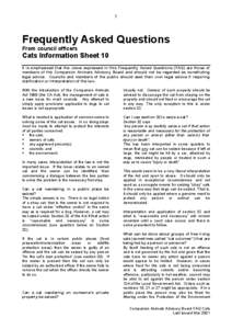 Companion Animals - Cats Information Sheet 10 - Frequently Asked Questions From Council Officers