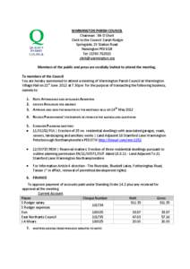 WARMINGTON PARISH COUNCIL Chairman : Mr D Short Clerk to the Council: Sarah Rodger Springside, 15 Station Road Nassington PE8 6QB Tel: [removed]