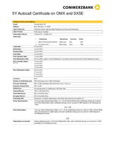 5Y Autocall Certificate on OMX and SX5E