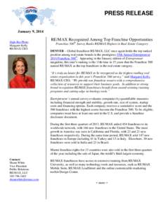 PRESS RELEASE January 9, 2014 High-Res Photo Margaret Kelly RE/MAX CEO