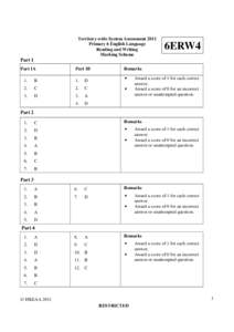 Territory-wide System Assessment 2011 Primary 6 English Language Reading and Writing Marking Scheme  6ERW4