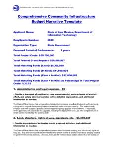 BROADBAND TECHNOLOGY OPPORTUNITIES PROGRAM (BTOP)  Comprehensive Community Infrastructure Budget Narrative Template Applicant Name: