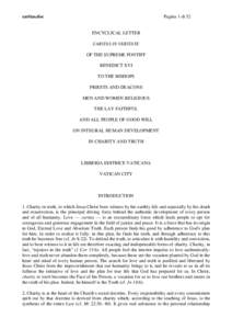 Christian theology / Caritas in Veritate / Populorum progressio / Progressio / Deus Caritas Est / Humanae Vitae / Pope Benedict XVI / Pope Paul VI / Veritate / Papal encyclicals / Christianity / Catholicism