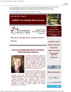 E-News from Multiple Births Canada - April 18th, 2013