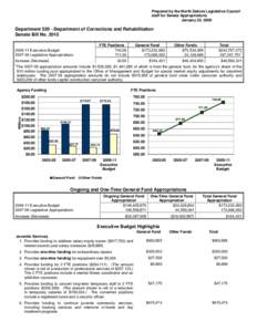 Prepared by the North Dakota Legislative Council staff for Senate Appropriations January 23, 2009 Department[removed]Department of Corrections and Rehabilitation Senate Bill No. 2015