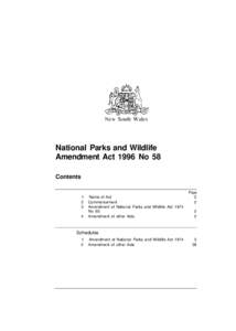 New South Wales  National Parks and Wildlife Amendment Act 1996 No 58 Contents Page