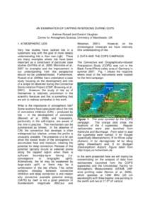 AN EXAMINATION OF CAPPING INVERSIONS DURING COPS Andrew Russell and Geraint Vaughan Centre for Atmospheric Science, University of Manchester, UK 1. ATMOSPHERIC LIDS Very few studies have tackled lids in a systematic way 