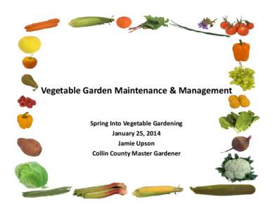 Vegetable Garden Maintenance & Management  Spring Into Vegetable Gardening January 25, 2014 Jamie Upson Collin County Master Gardener