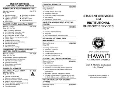 STUDENT SERVICES & ACADEMIC SUPPORT SERVICES ADMISSIONS & REGISTRATION OFFICE[removed]Manono Campus