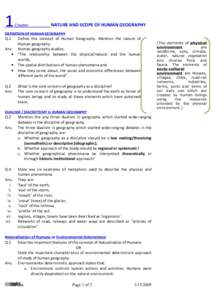 1  Chapter NATURE AND SCOPE OF HUMAN GEOGRAPHY