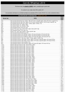 Cennik Whatman 2014 Poniższe ceny są cenami w EURO, netto, pojedynczych opakowań. Do podanych ceny należy dodać 23% podatku VAT. Ceny walutowe przeliczane są na złotówki według kursu sprzedaży EURO w banku PEKA