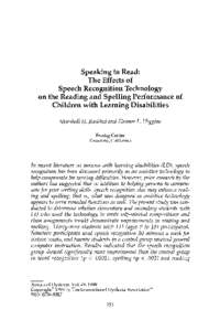 Speaking to read: The effects of speech recognition technology on the reading and spelling performance of children with learning disabilities