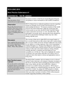 DCO LDAC 2013 Best Practice Submission #1 Submitted by: Gail M. Jackson Title Short description of best practice/lesson for improvement