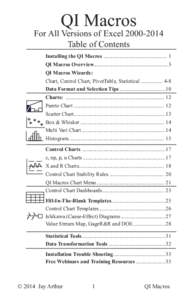 Quality / Computing / Microsoft Excel / Pivot table / Macro / QI / Control chart / Pareto chart / Plot / Statistics / Software / Product management