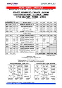 MENETREND / TIMETABLE Érvényes[removed]VII. 25-től[removed]X. 31-ig / valid between[removed]and[removed]655 BUDAPEST - ZAGREB - ROVINJ[removed]BUDAPEST - ZAGREB – UMAG 675 BUDAPEST - POREČ - UMAG