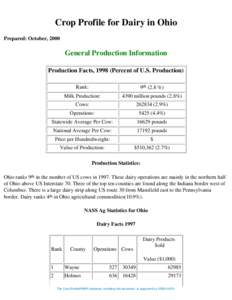 Crop Profile for Dairy in Ohio Prepared: October, 2000 General Production Information Production Facts, 1998 (Percent of U.S. Production) Rank: