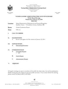 STATE OF MAINE  DEPARTMENT OF PROFESSIONAL AND FINANCIAL REGULATION  Nursing Home Administrators Licensing Board
