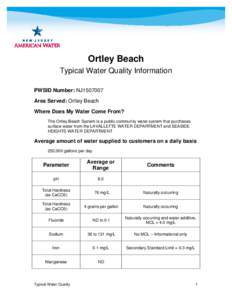 Ortley Beach Typical Water Quality Information PWSID Number: NJ1507007 Area Served: Ortley Beach Where Does My Water Come From? The Ortley Beach System is a public community water system that purchases
