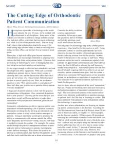 SAO  Fall 2007 The Cutting Edge of Orthodontic Patient Communication