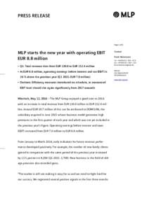 PRESS RELEASE  Page 1 of 6 MLP starts the new year with operating EBIT EUR 8.8 million